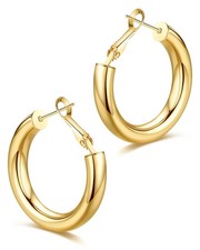 Gold Hoop Earrings for Women Chunky Hoops 14K Gold Plated Thick Hollow Tube L...
