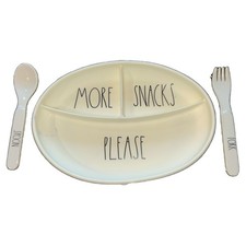 Rae Dunn Baby More Snacks Please Silicone Plate Fork Spoon Set toddler Free Ship