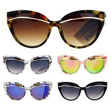 SA106 Marble Print Eyelash Metal Trim Cat Eye Horn Rim Designer Sunglasses