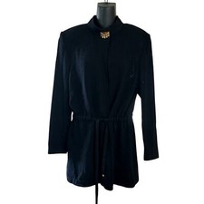 St. John Collection black women's jacket with signature brooch size 10