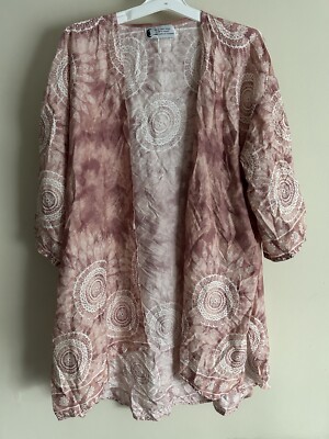 Lotus and Luna Mandala Boho Kimono Duster Open Front Beach Cover Up O/S Pink