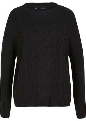 Neu Oversize Pullover mit Zopfmuster Gr. 36/38 Schwarz Damen Winterlicher Pulli