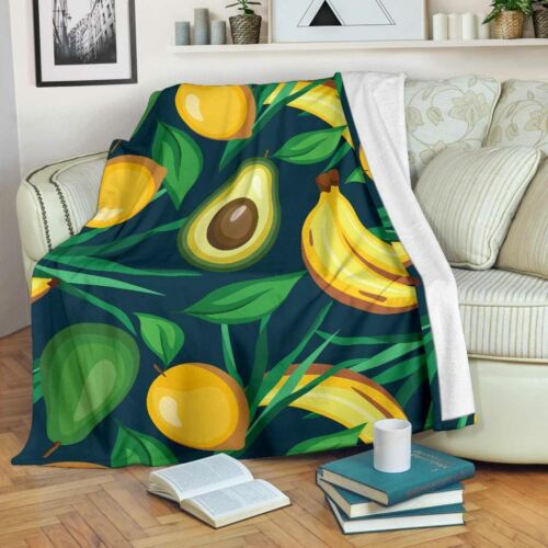 Colorful Banana Avocado Lemon Fruits Pattern Premium Blanket