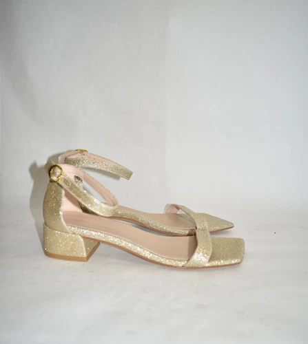 $500 STUART WEITZMAN NUDIST JUNE GOLD METALLIC SQUARE STRAP SANDAL 7.5 (DB4)