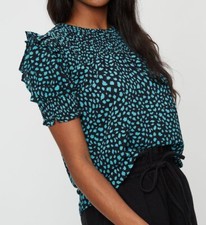 EX DOROTHY PERKINS LADIES ANIMAL PRINT SHIRRED YOKE TOP NEW PETITE (538) SALE