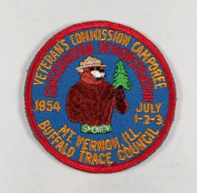 Vint Boy Scout Patch Buffalo Trace C. Mount Vernon ILL Veterans Camporee 1954
