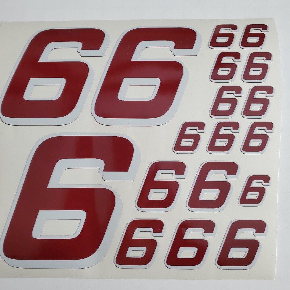 Burgandy w/White #6's Racing Numbers Decal Sticker Sheet 1/8-1/10-1/12 RC Models