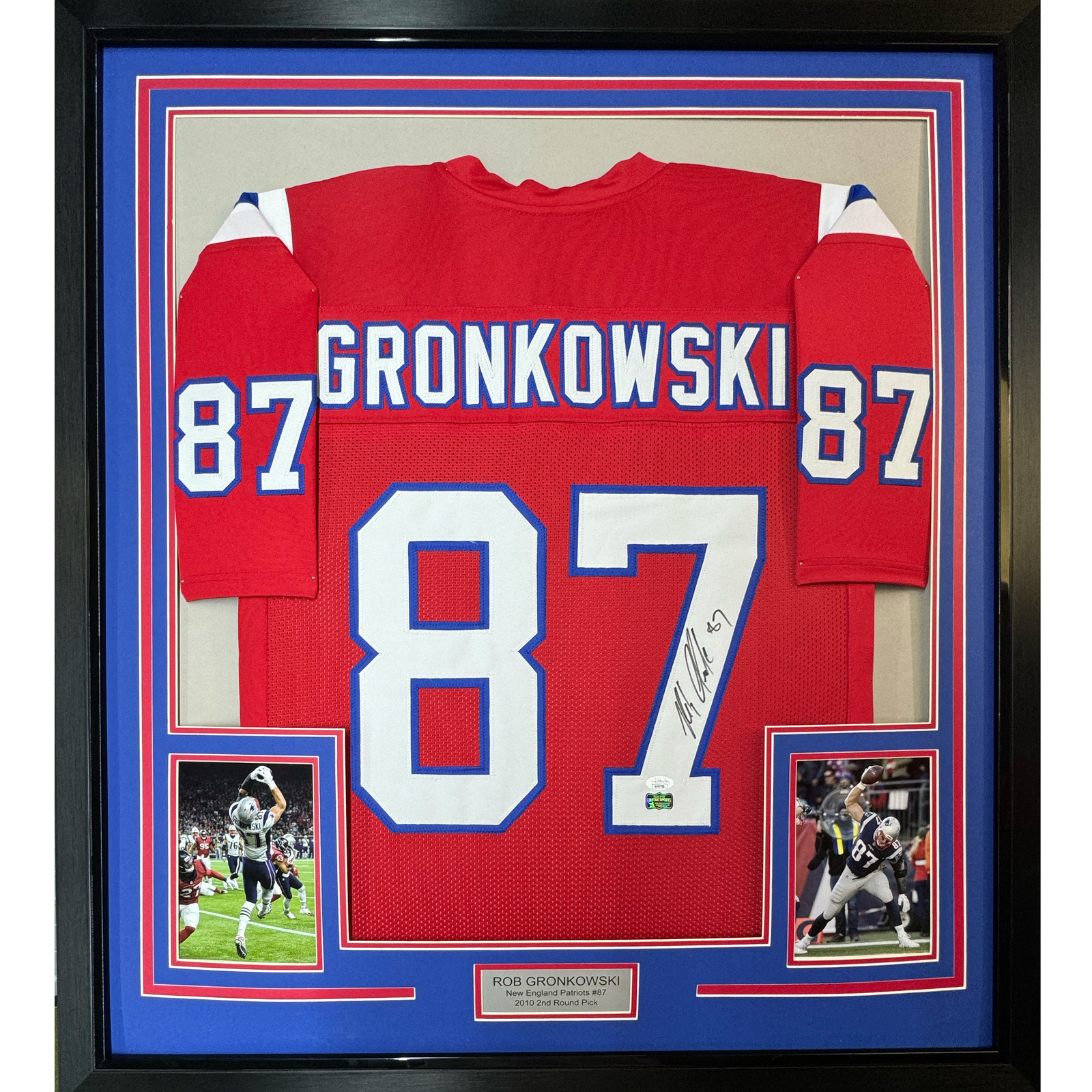 Rob Gronkowski Autographed Signed New England Patriots Framed / Rob Gronk Gronkowski 35x39 NE Red Jersey JSA COA 