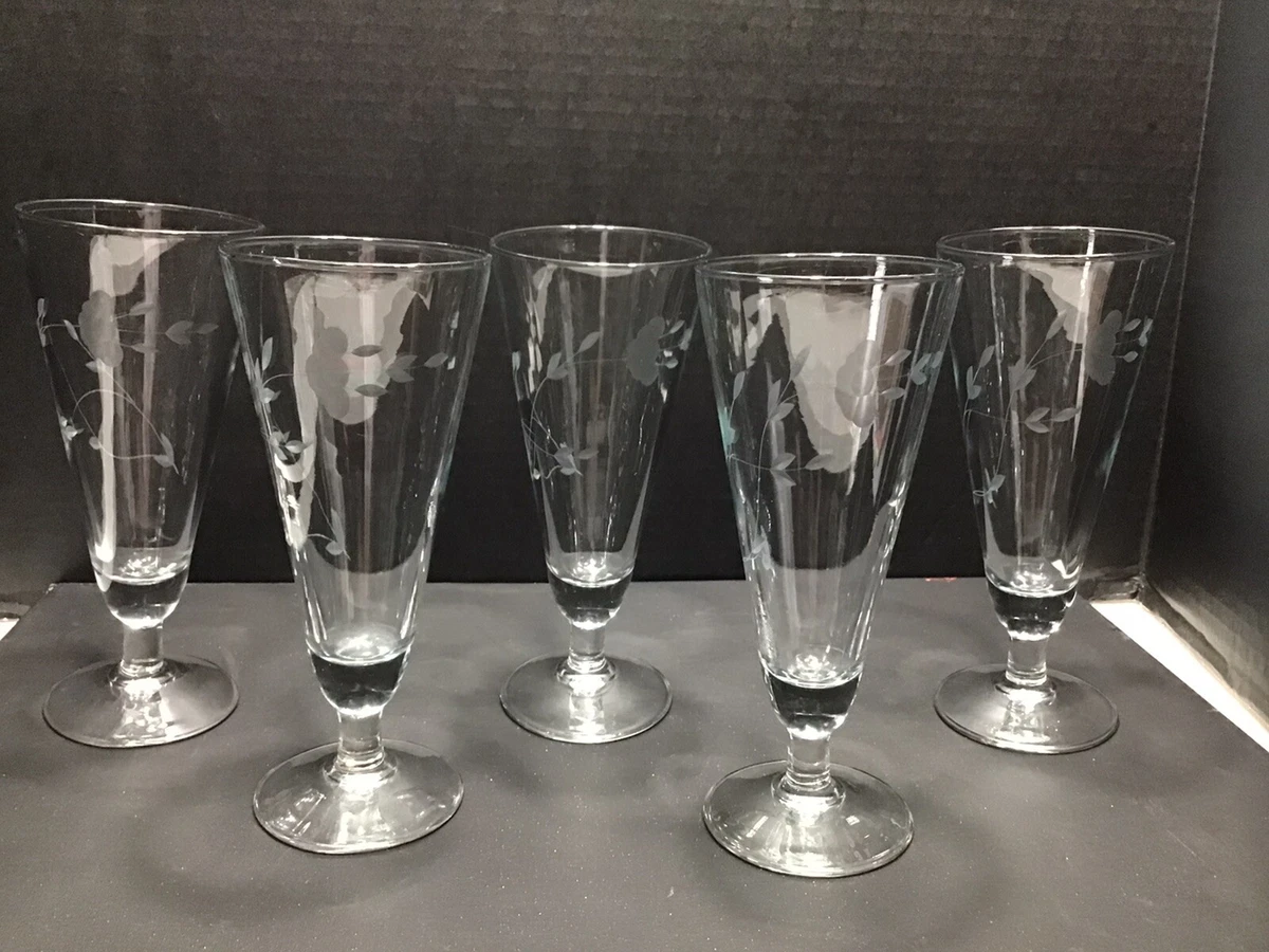 5 Princess House Heritage Etched Crystal Pilsner Beer Parfait