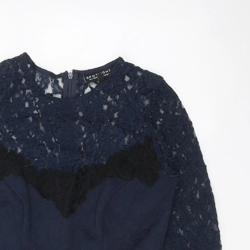 Warehouse Womens Blue Polyester Blend Pencil Dress Size 6 - Lace Top - Imagem 4 de 4