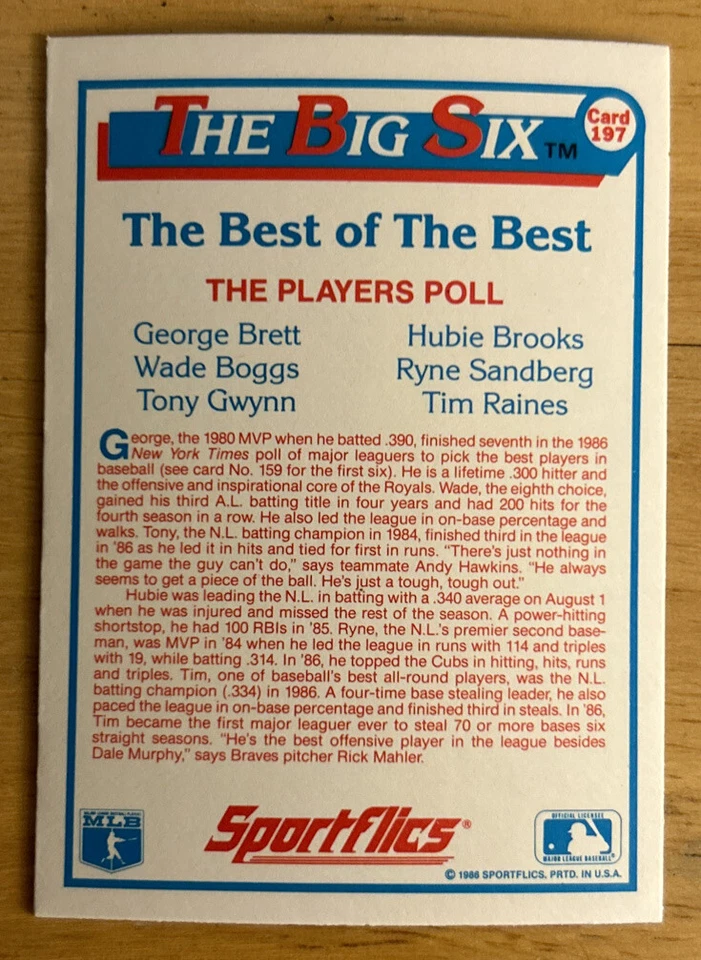 1 tarjeta: George Brett Wade Boggs Tony Gwynn Hubie Brooks Ryne Sandberg Tim Raines Foto 2 de 2