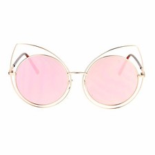 Women's Sunglasses Oversized Round Circle Cat Eye Double Frame Mirror Lens