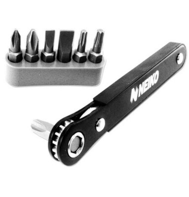 NEIKO ( 03044A ) Mini Ratcheting Screwdriver 1/4'' 7 Piece Bit set - Reversible 