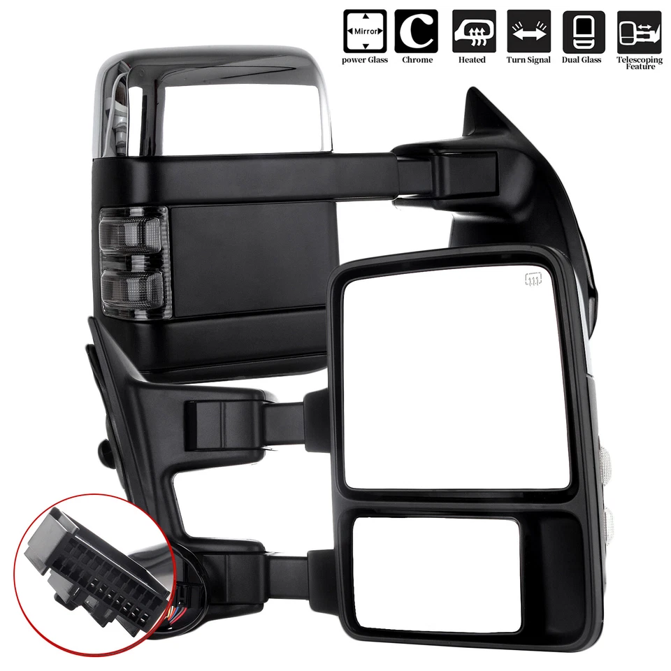 Par de espejos retrovisores de remolque cromados potencia señal térmica laterales para Ford F250 Super Duty 08-16 Foto 3 de 4