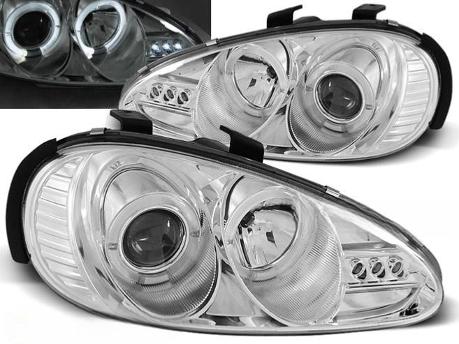 Phares Mazda MX3 91-98 angel eyes chrome à anneaux lumineux LED blancs