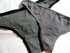 2 New 95 Cotton Thong Panties   Size L Set of Grey  Grey w/Black Edges