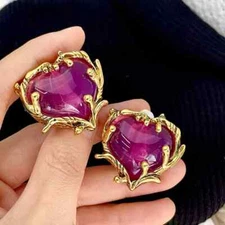 vintage retro purple heart gold plated antique ear clip earrings for women