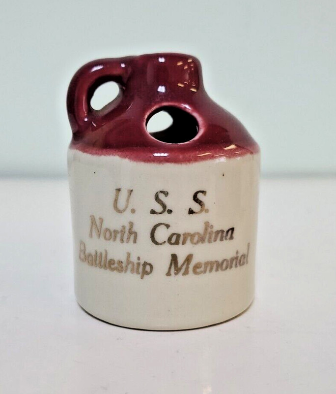 U.S.S North Carolina Battleship Memorial Jug Toothpick Holder Souvenir
