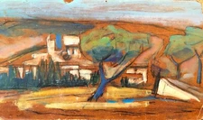 Between Cubism And Tan Small Painting 1er half The 20th Signed Unreadable