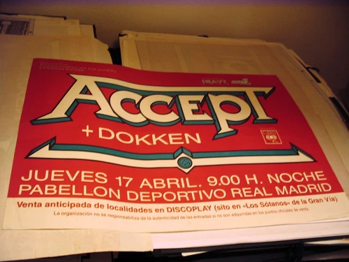 ACCEPT + DOKKEN ORIGINAL POSTER TOUR 1986 MADRID 25x36"