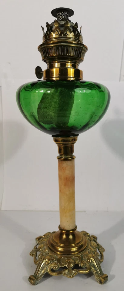 ANCIENNE LAMPE A PÉTROLE - CRISTAL DE BACCARAT COLONNE MARBRE – ANTIQUE OIL LAMP - Photo 2/4