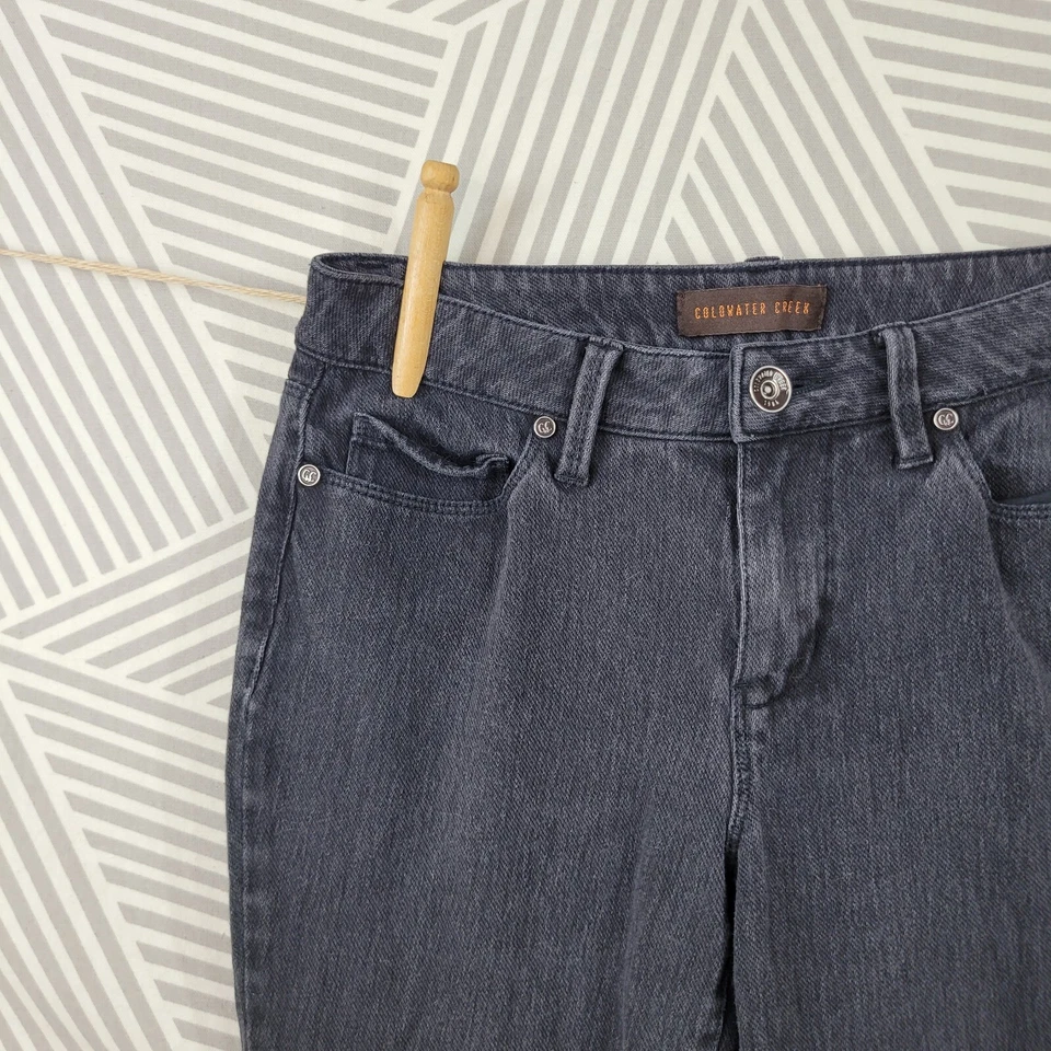 Pantalones de mezclilla Coldwater Creek talla 4 pierna ancha negros acampanados elásticos vintage 28 Foto 3 de 4