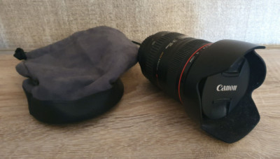 Canon L-Serie 24-105 mm F/4 L IS USM Objektiv EF mit beiden Schutzkappen & Haube