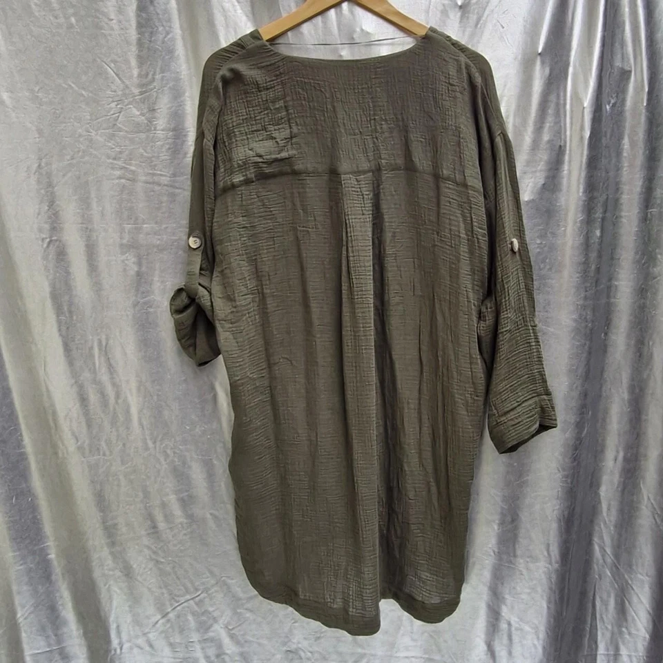 SEAFOLLY AUSTRALIA COVER UP DRESS KAFTAN S UK8/10 khaki green 100% cotton... - Image 3 of 4