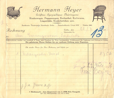 ill. Rechnung, Fa. Hermann Heyer, Kinderwagen, Korbmbel, ..., Gotha,  22.7.1936 | eBay.de