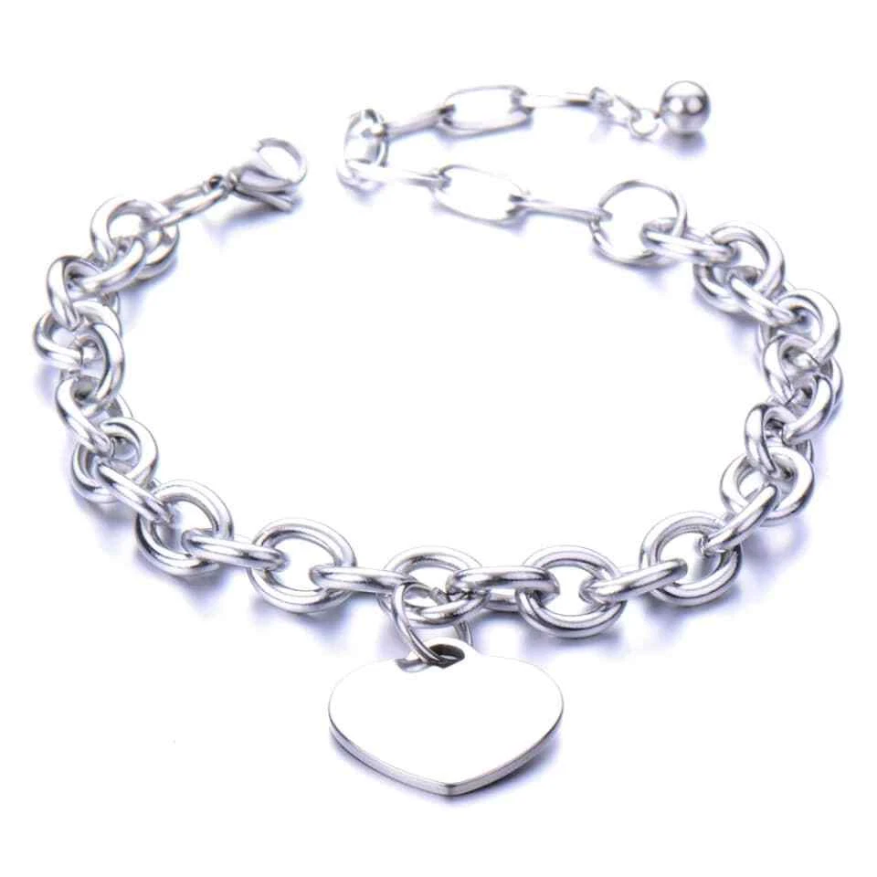 Bracelet coeur breloque acier inoxydable argent cadeau pour femme - Photo 4/4