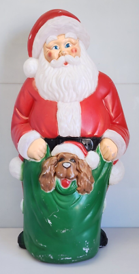 Vtg Santa Clause & Puppy Dog Sack General Foam Plastics Christmas