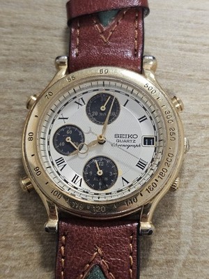 Vintage Seiko 7t32-6e50 Age Of Discovery Alarm Chronograph Watch