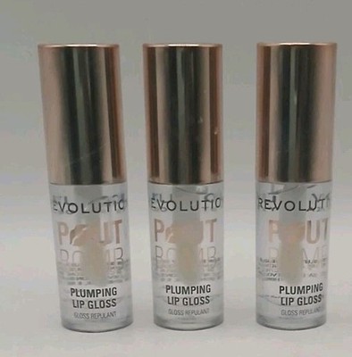 3 × MAKEUP REVOLUTION POUT BOMB PLUMPING LIP GLAZE CLEAR 0.06oz Ea. SEALED 