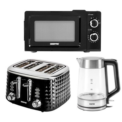 3 kW 1,7 L Beleuchtender Glas Wasserkocher 4 Scheiben Brot Toaster 20 Mikrowelle Set