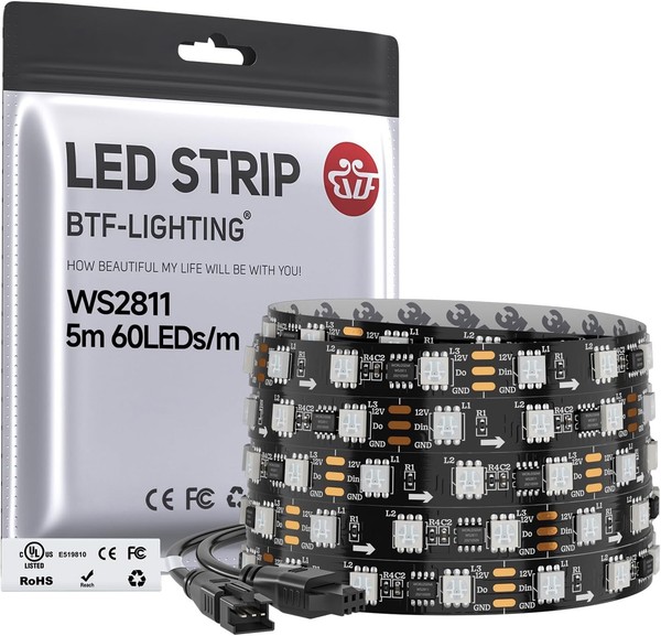 BTF-LIGHTING WS2811 RGB Adressierbare Traum Farbe Led-Streifen 5M 60Leds/M-image
