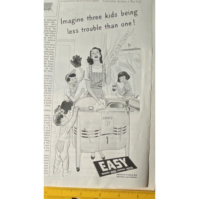 Vintage Print Ad EASY Washing Machine Mom Three Kids Wash Laundry 1940s Ephemera