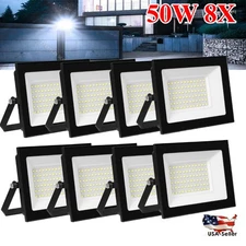 8X 50W LED Flood Light Outdoor Spotlight Cool White Garden Security Lamp 110V