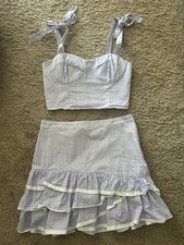 Lilly Pulitzer Rosalie 2 Piece Crop Top Skirt Set Lilac Gingham