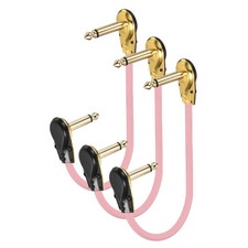 3 Pcs Guitar Patch Cable 15 Inch 1/4 Inch Metal Flat Head Pedal Cord, Pink