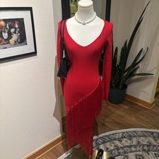 Fashion Nova Red Fringe Midi Dress Bodycon Salsa Latin Dance S