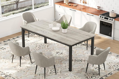 Industrial Rectangular Dining Table for 6-8, 70.8'' Grey Wood & Metal Frame