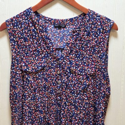 Ava & Grace Blouse Womens 1X Blue Polka Dot Print Sleeveless Henley Tunic Top
