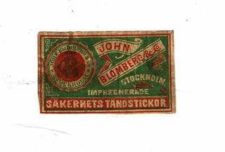 1 Old Sweden c1900s matchbox label John Bloomberg & Co Stockholm size 56x34mm