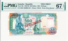 Central Bank of Somalia Somalia 500 Shillings 1989 Specimen PMG  67EPQ