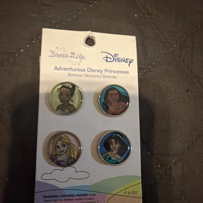 Dress It Up Buttons - Disney Princesses, 4 Pack, Round, Shank Back NEW