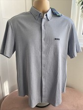 HUGO BOSS B MOTION SHORT SLEEVE SHIRT, REG FIT STRETCH BLUE SZ MED BNWT RRP £99