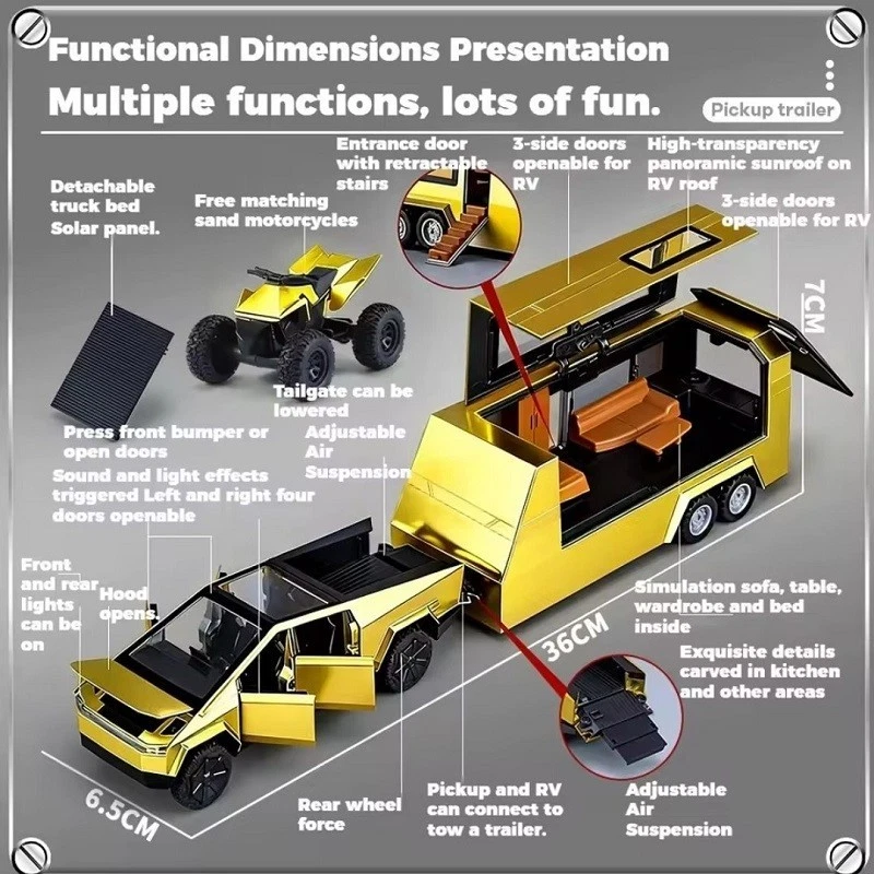 Modello AUTO MACCHINA Cybertruck Oro Off Road Metallo Die-cast 1:32 suoni luci - Immagine 3 di 4