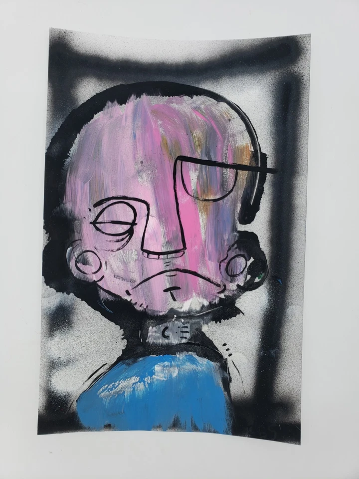 Pintura Abstracta Moderna Pop Street Outsider Brut Art Man 11" x 17" Foto 3 de 4