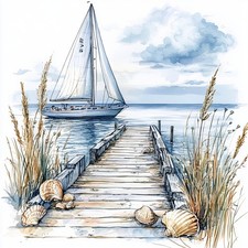 Wandbild Segelboot Bootssteg Maritim Landschaft Deko Bild Wanddeko Wandfliese