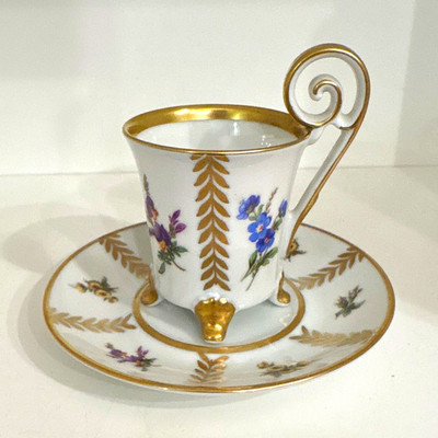 Edelstein Bavaria Porcelain Floral Coffee Demitasse Set White Gold Trim